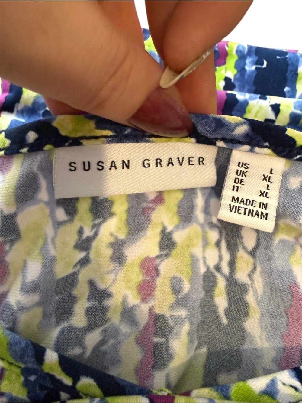 Susan Graver Liquid Knit Abstract Print Tunic Top L Blue Green Purple - Picture 4 of 10